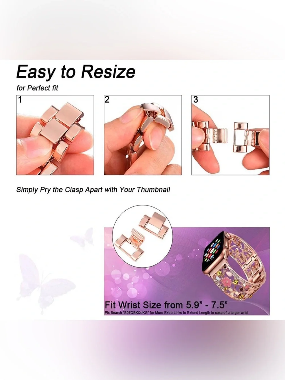 Rose Gold Floral Crystal Apple Watch Band 42/44/45/46/49mm series 11/10/9/8/7
